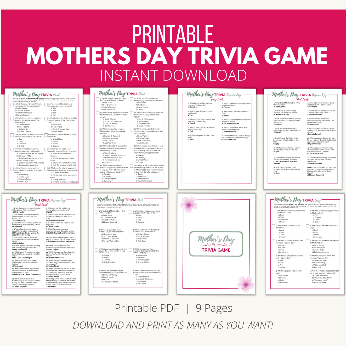 Printable Mothers Day Trivia Game