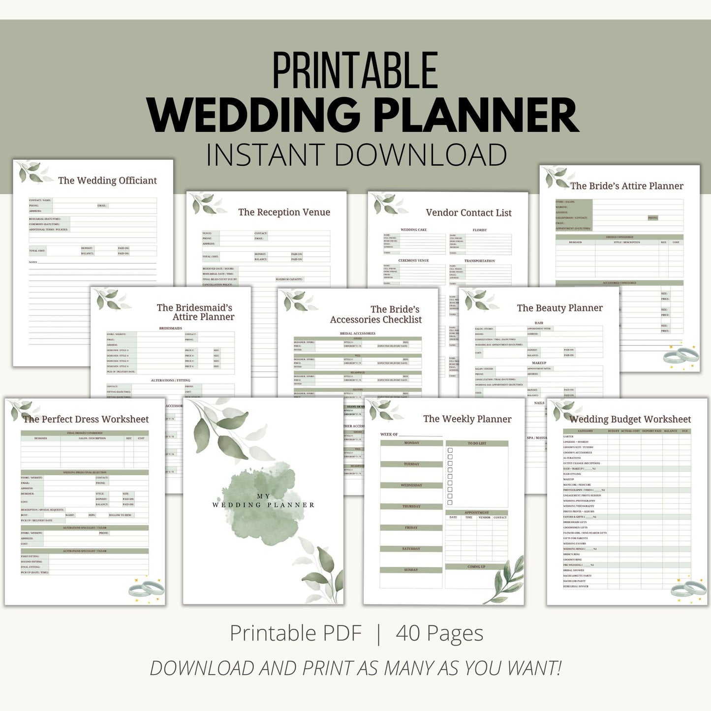 Printable Wedding Planner