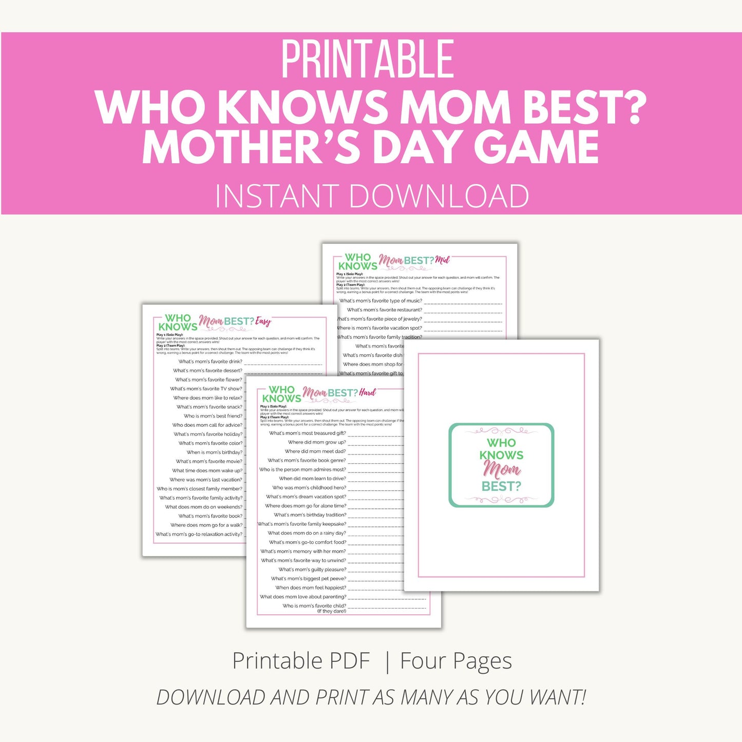 Printable Who Knows Mom Best? Mother's Day Game