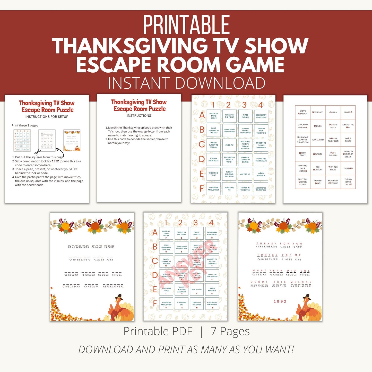 Thanksgiving TV Show Escape Room Game