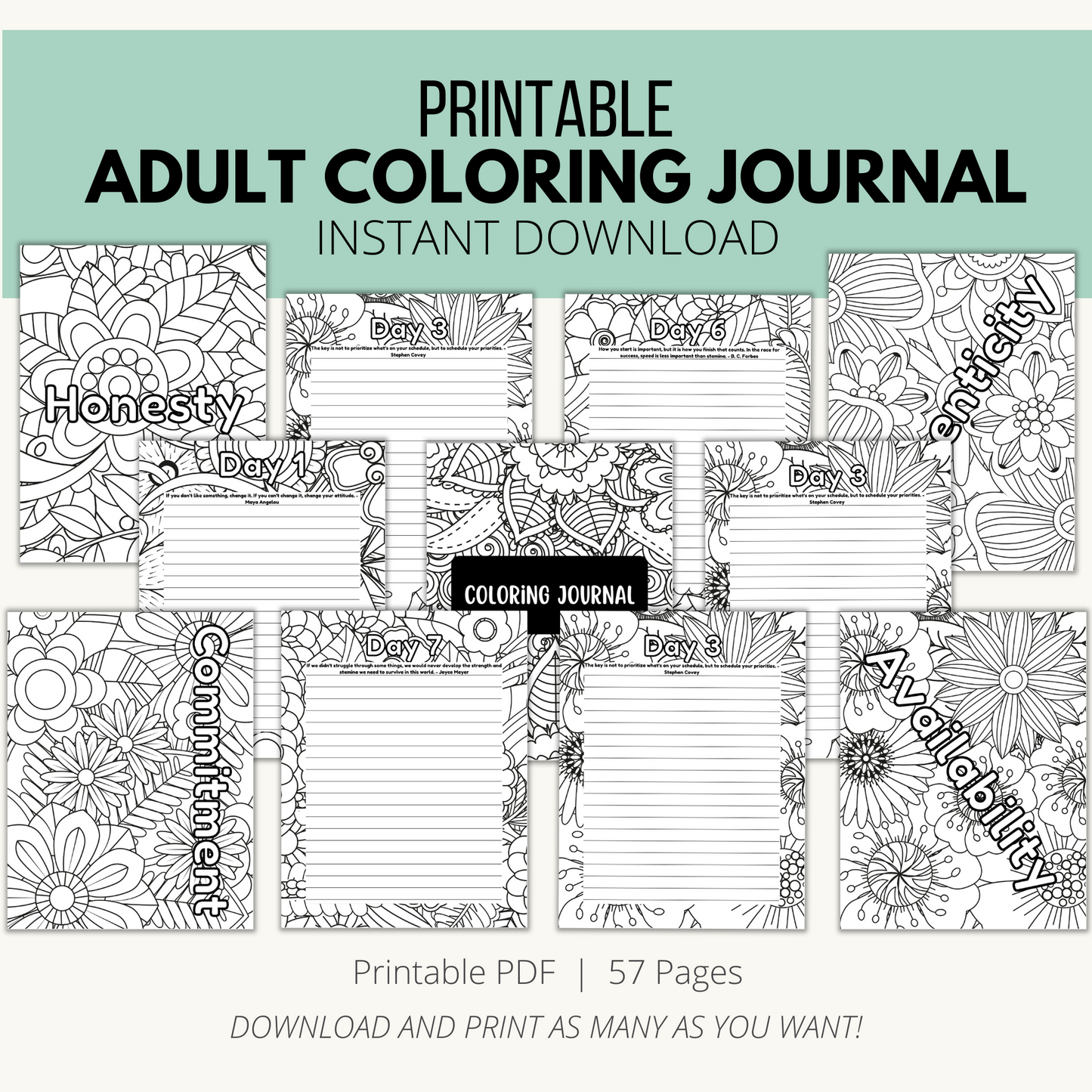 Printable Adult Coloring Journal