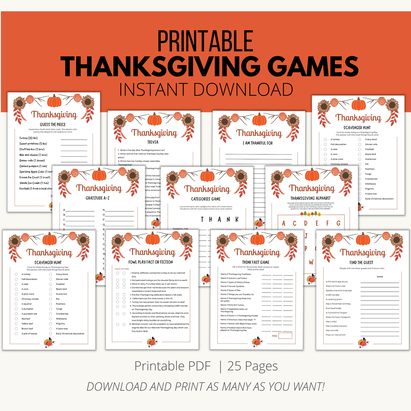 Printable Thanksgiving Games