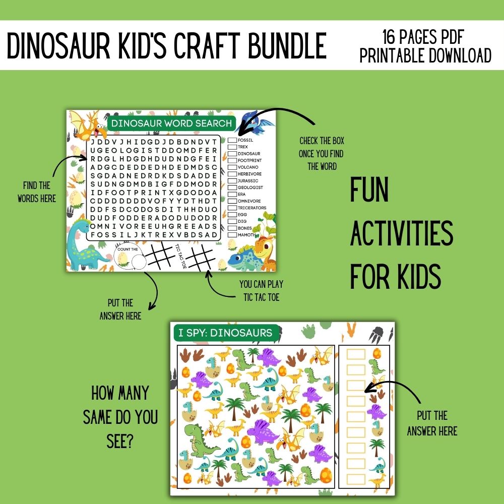 Dinosaur Kid's Craft & Activity Bundle Mockup 3