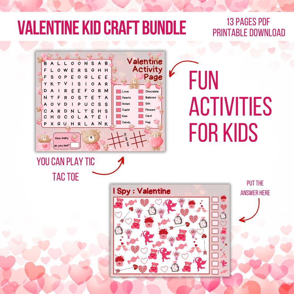 Valentine Kid Craft Bundle Fun Activities for Kids