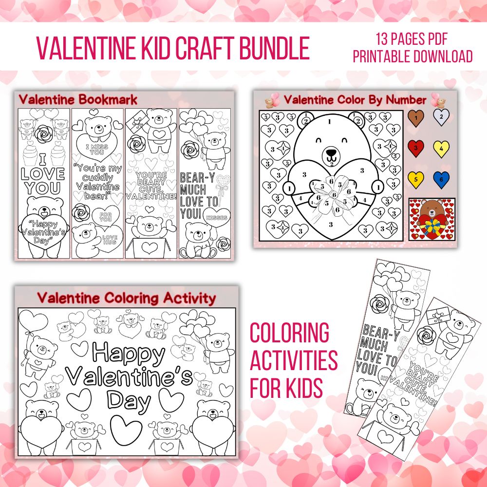 Valentine Kids Craft Bundle Coloring Activities for Kids