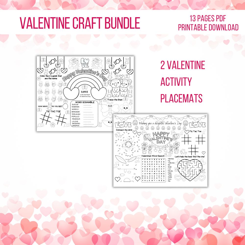 Valentine Craft Bundle for Kids - 2 Valentine Activity Placemats