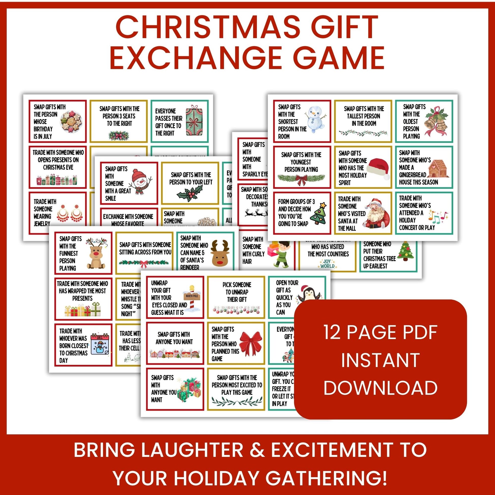 Christmas Gift Exchange Game - 12 Page PDF Instant Download - Bring Laughter & Excitement to Your Holiday Gatherings!
