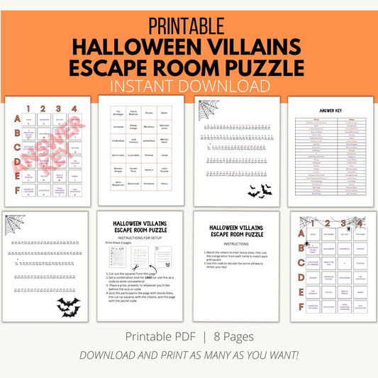 Printable Halloween Villains Escape Room Puzzle