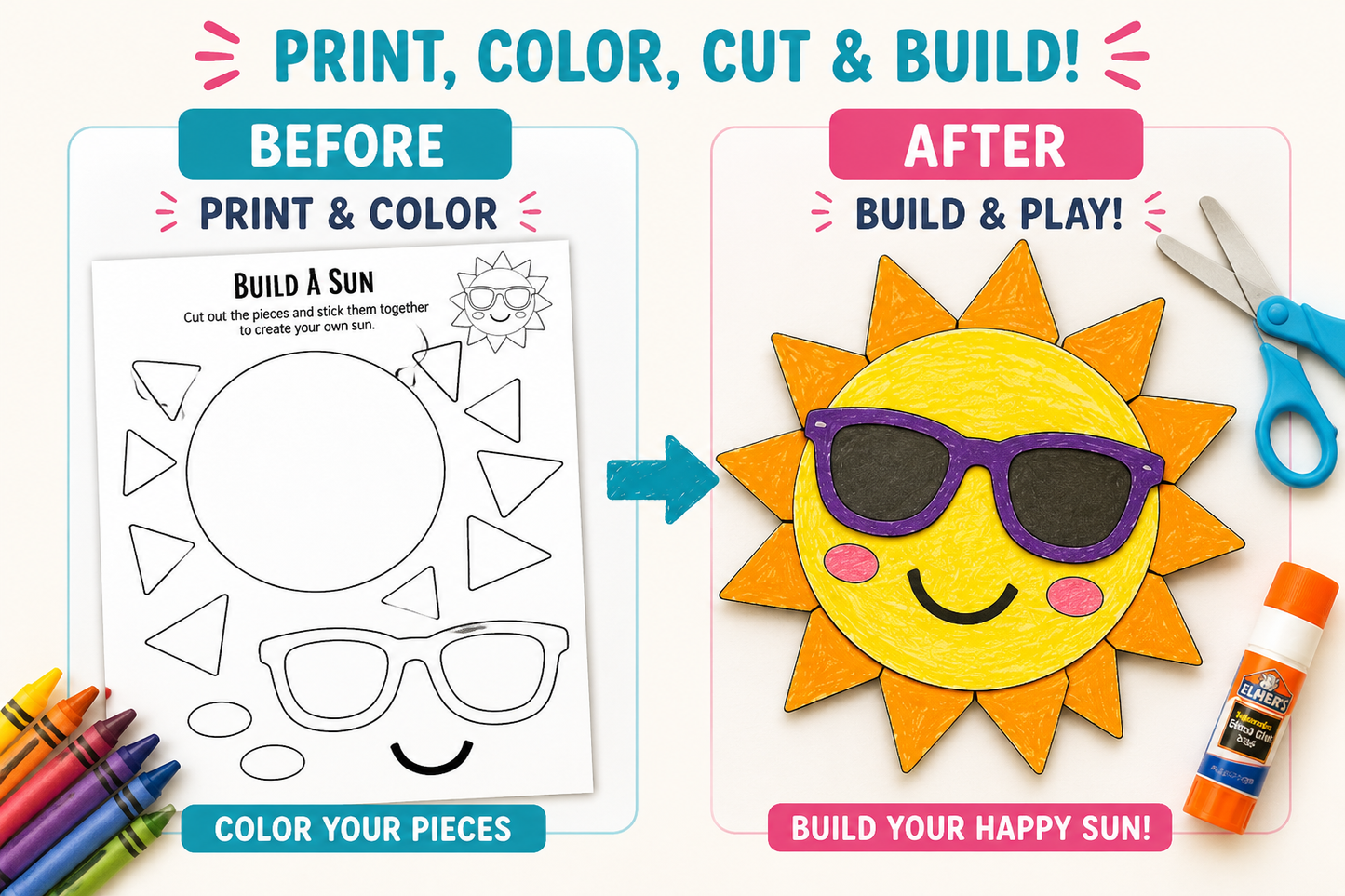 Build a Sun Summer Craft for Kids Before & After