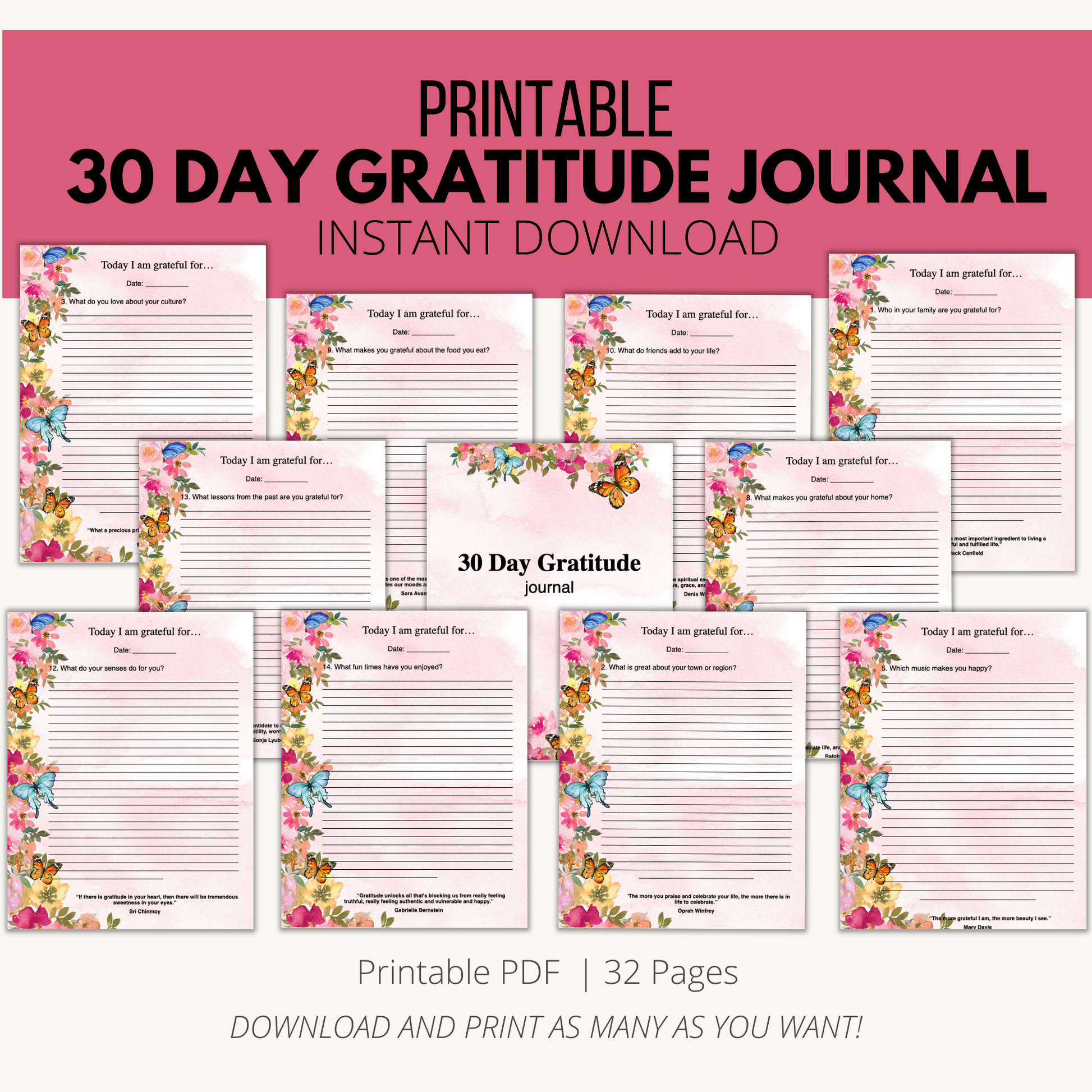 Printable 30 Day Gratitude Journal 