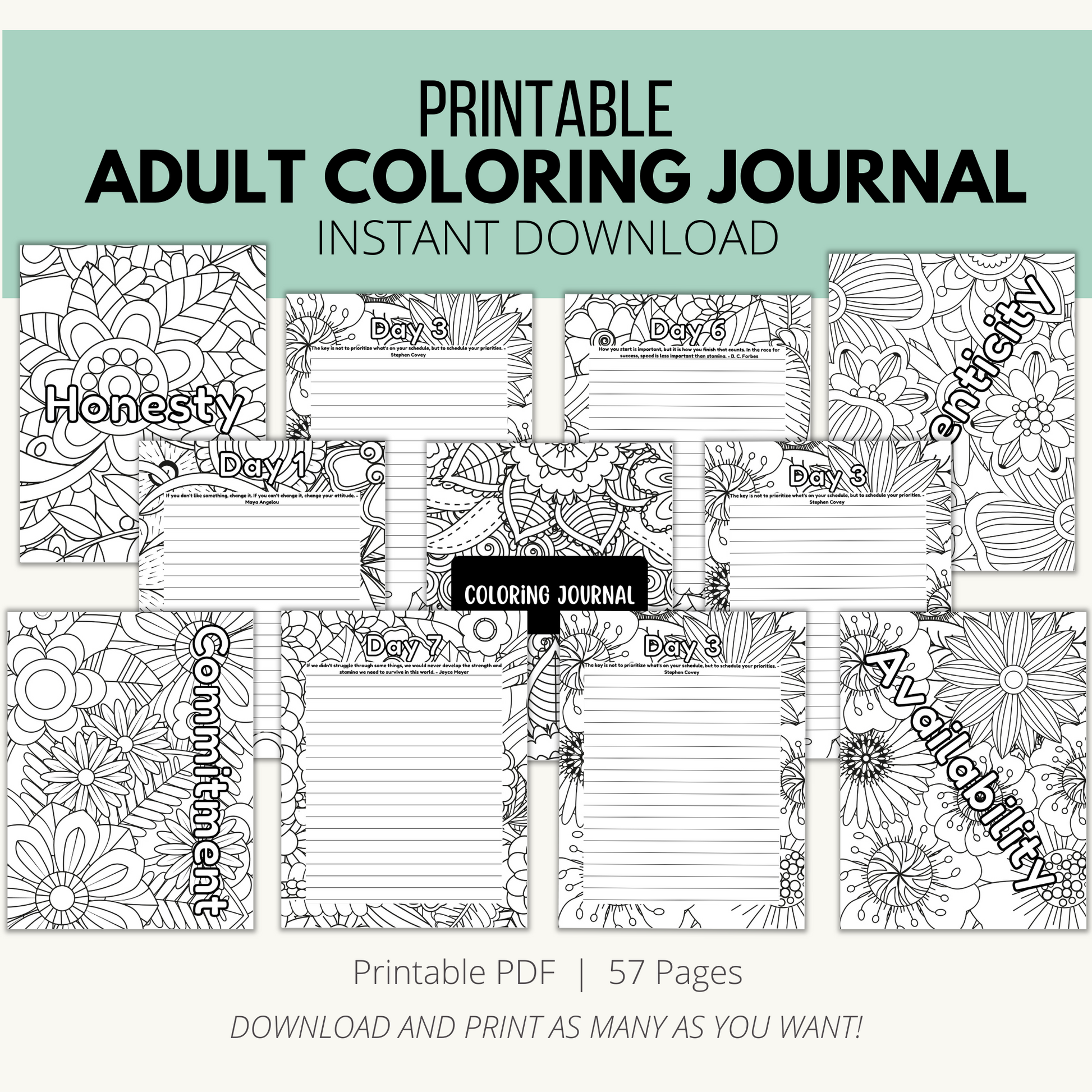 Printable Adult Coloring Journal