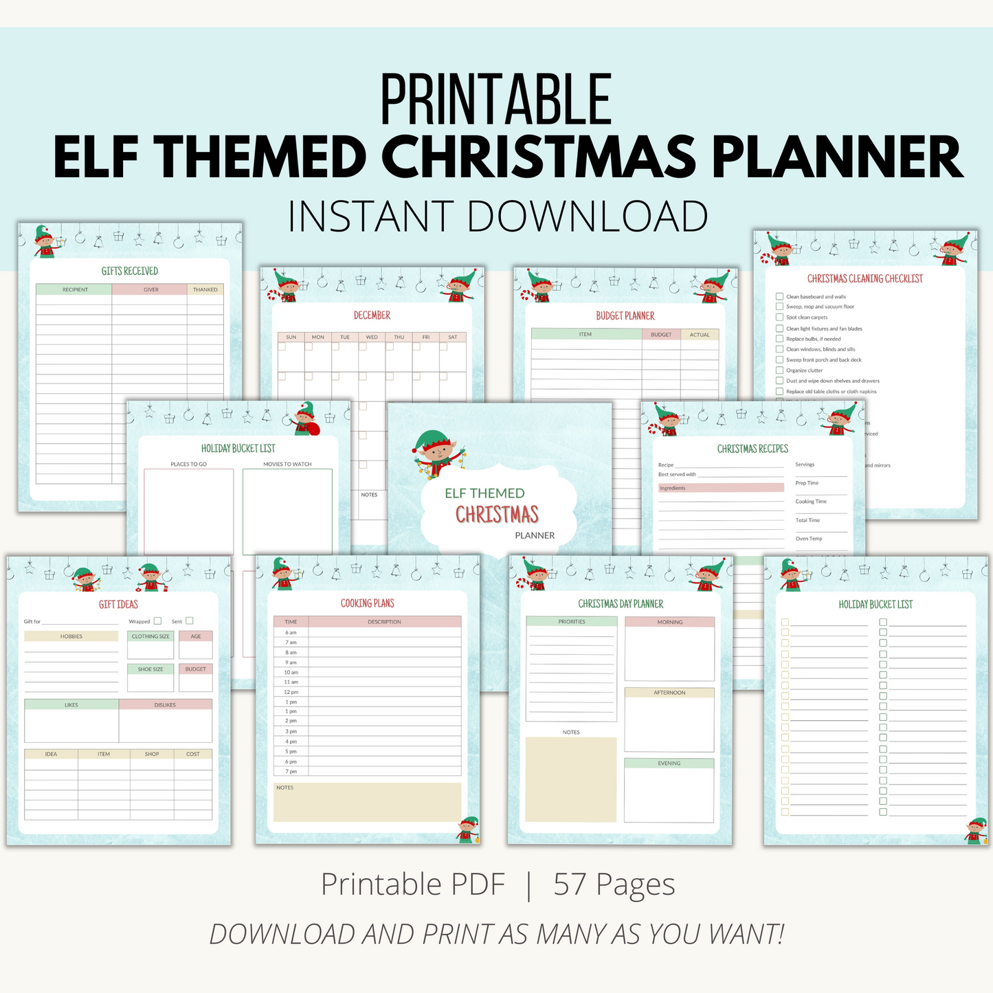 Printable Elf Themed Christmas Planner