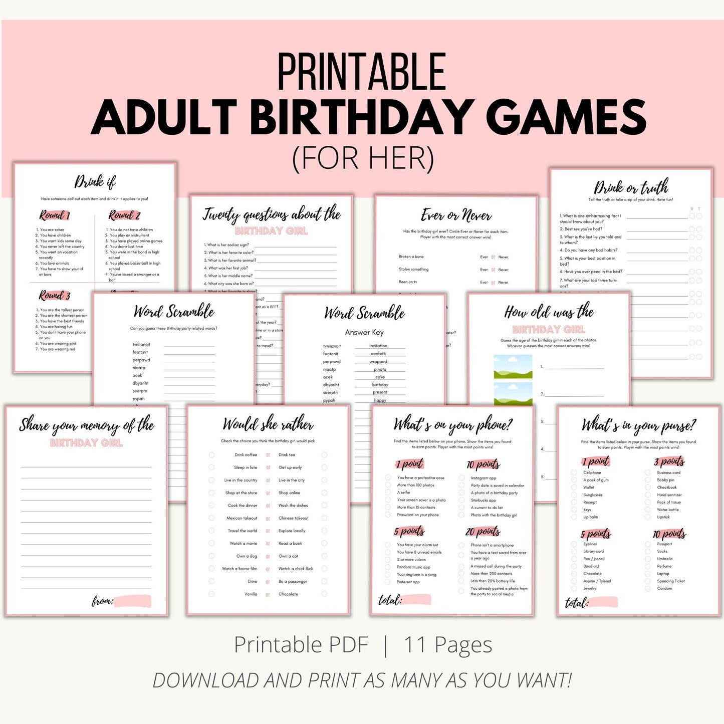 Printable Adult Birthday Games