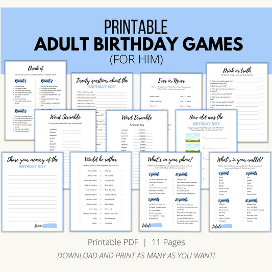 Printable Adult Birthday Games for Him