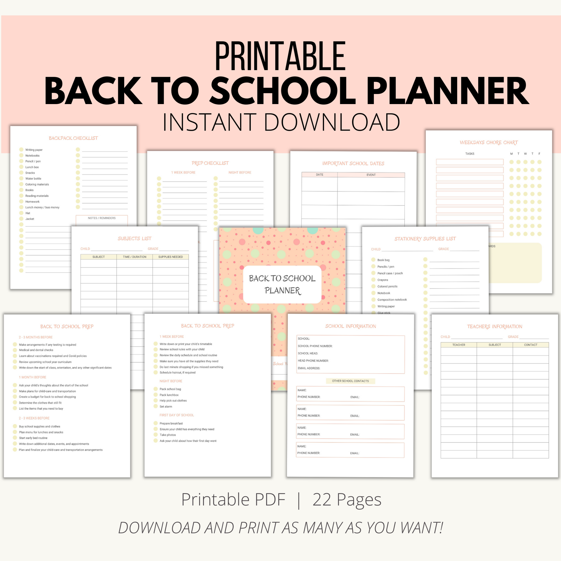 Printable Back to School Planner