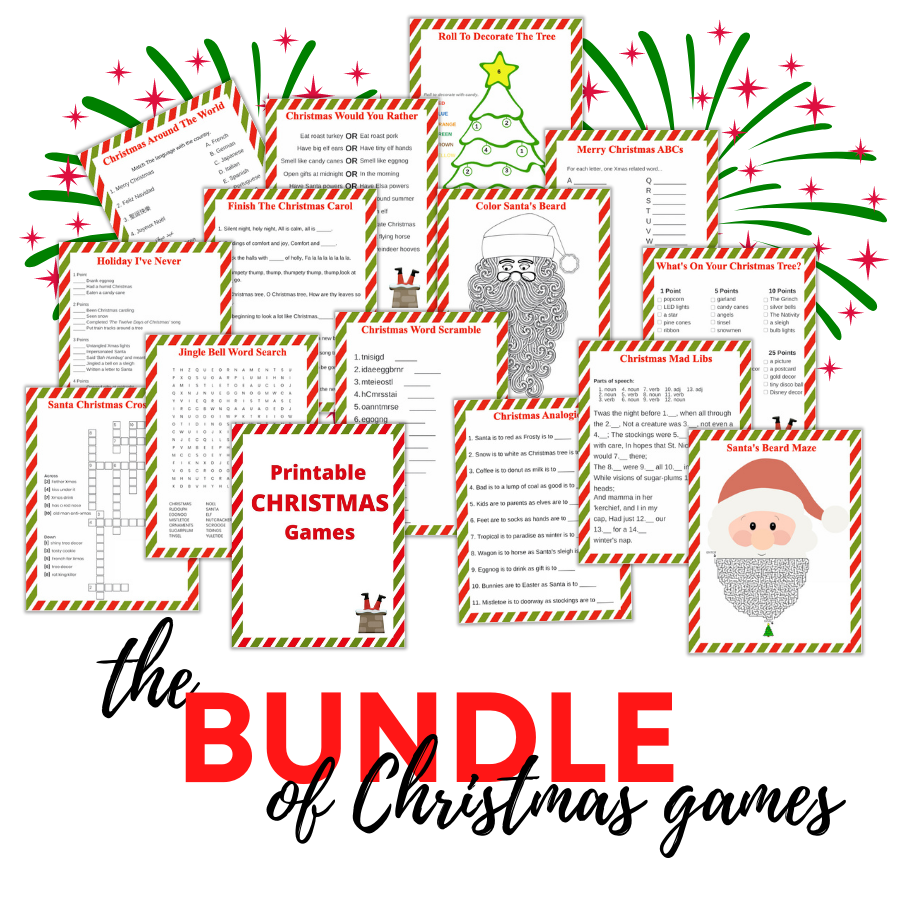 Bundle of Printable Christmas Games for Kids