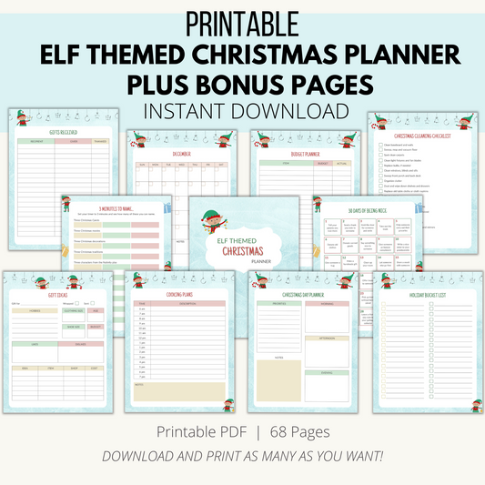 Printable Elf Themed Christmas Planner Plus Bonus Pages